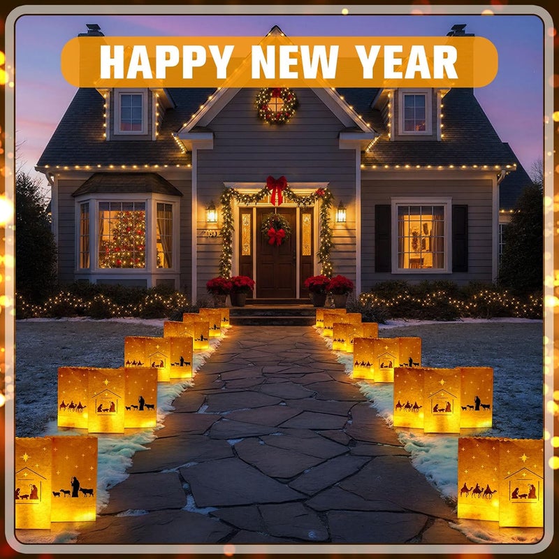 ForraFun 48 Pcs Christmas Nativity Luminary Bags Bulk Religious Christian Paper White Candle Lantern Bag 10 x 6 x 3.5Inch Fire Retardant Paper Jesus Luminaria Lantern for Christmas Winter Party Decor - Image 5